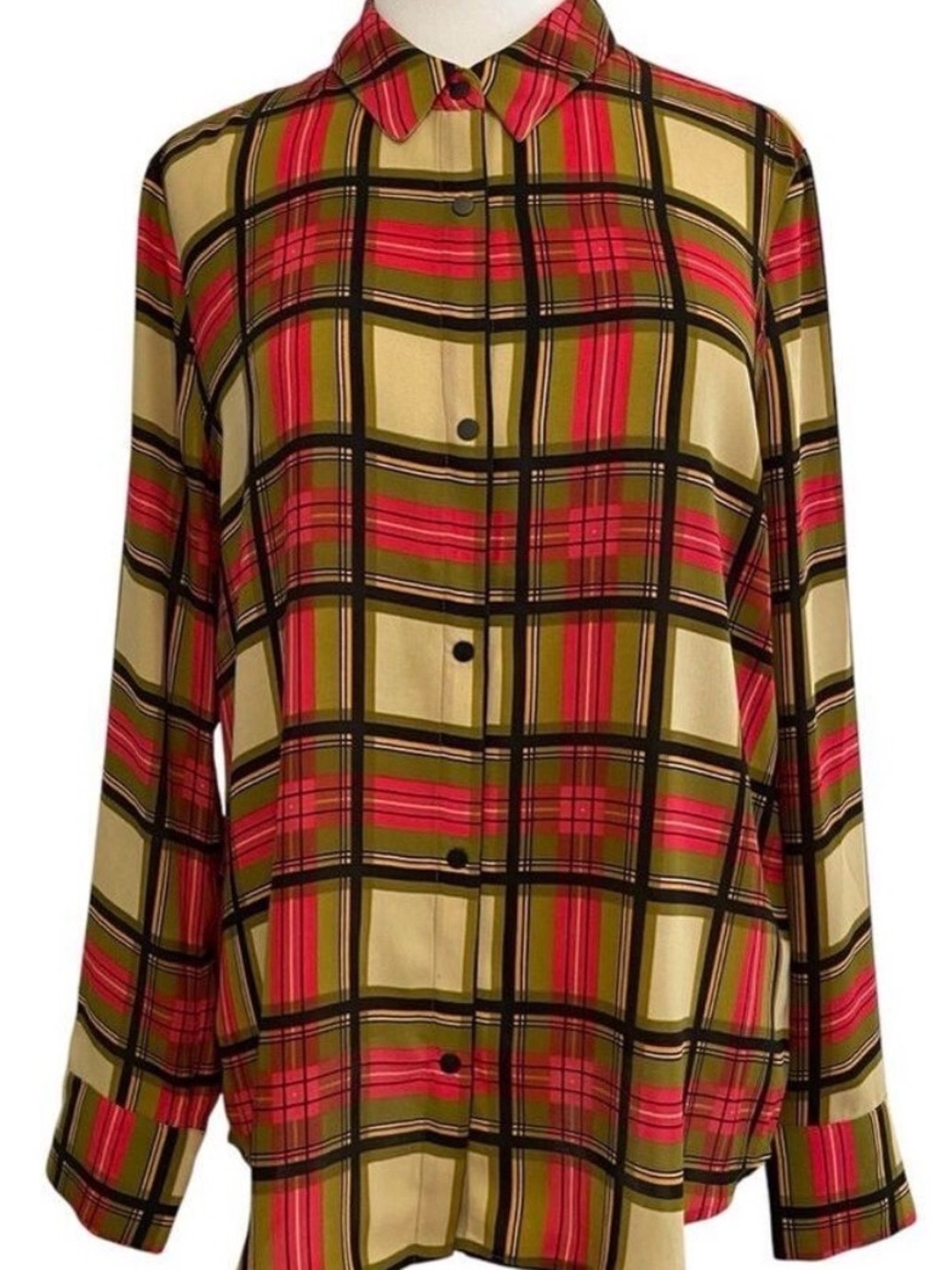 Scotch &Soda Maison button down shirt plaid lightweight olive green cream red XL
